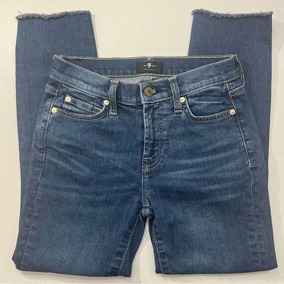 7 For All Mankind Classic Skinny Leg Jeans Frayed Hem Detail Classic 5 Pocket - Picture 1 of 7